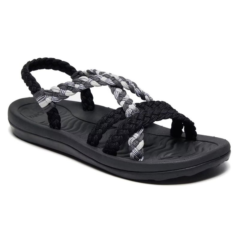 MEGNYA Ladies Rubber Sole Athletic Sport Shoes, Lightweight Braided Strap Slide Sandals with Arch Support, Comfortable Walking Sandals for Outdoor Active Black Grey Size 8 - Image 1